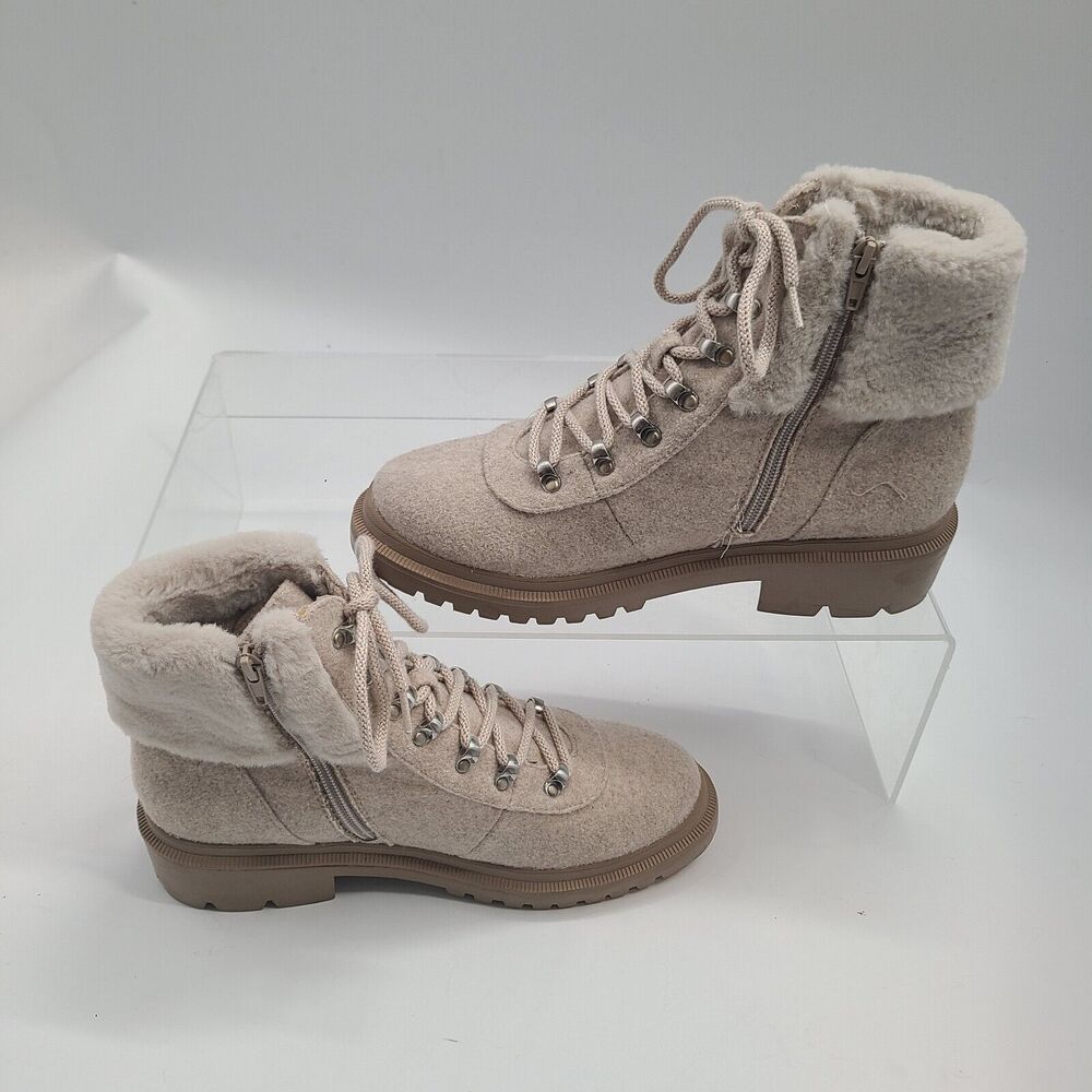 Anne Klein I-Flex Carmine Ankle Boots Size 10M Beige Zip & Lace-Up CARM01F9 - Picture 3 of 11